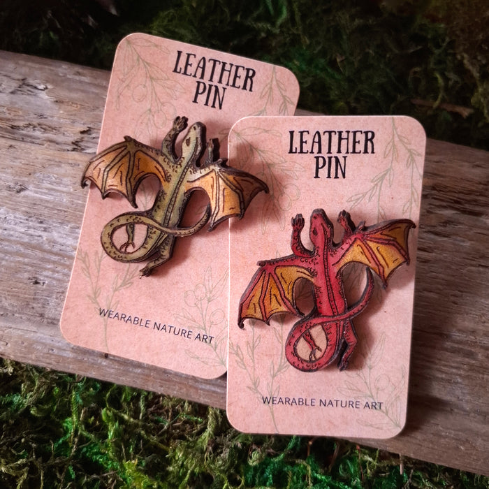 Tiny Dragon Leather Brooch