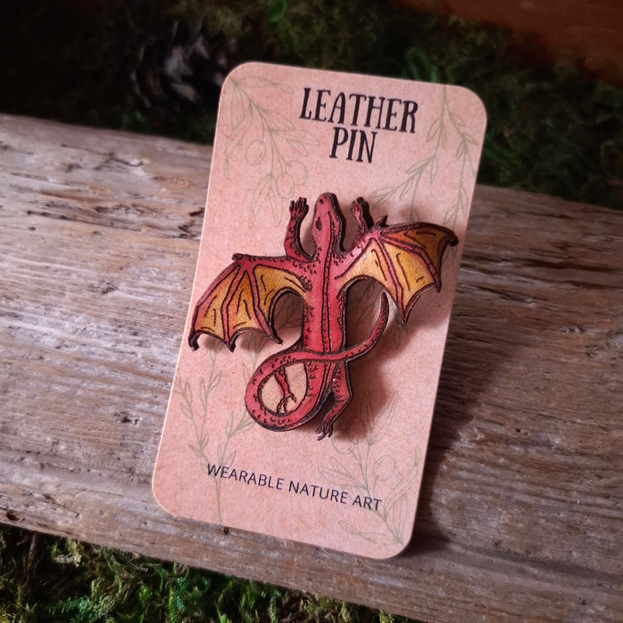 Tiny Dragon Leather Brooch