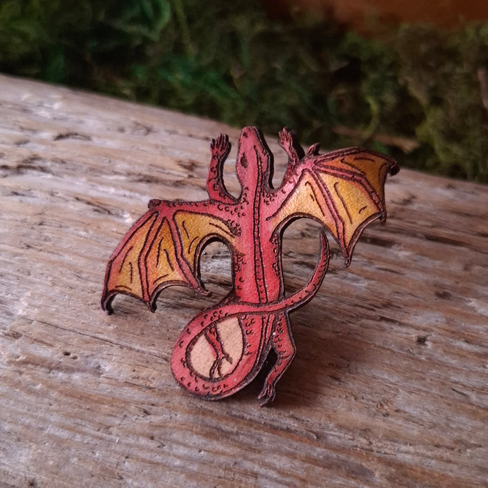 Tiny Dragon Leather Brooch