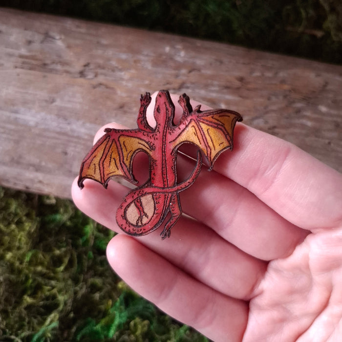 Tiny Dragon Leather Brooch