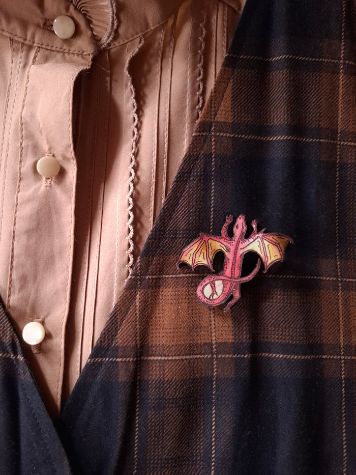Tiny Dragon Leather Brooch