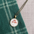 Tiny Embroidered Amanita Mushroom Necklace