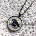 Tiny Embroidered Crow & Flowers Necklace