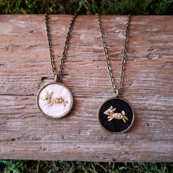 Tiny Embroidered Fawn Necklace