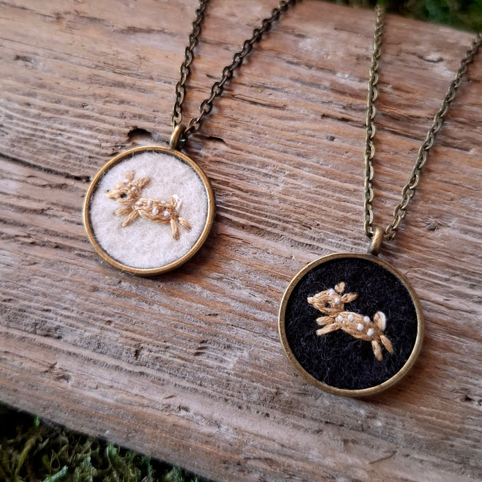 Tiny Embroidered Fawn Necklace