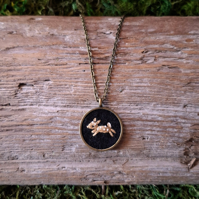Tiny Embroidered Fawn Necklace