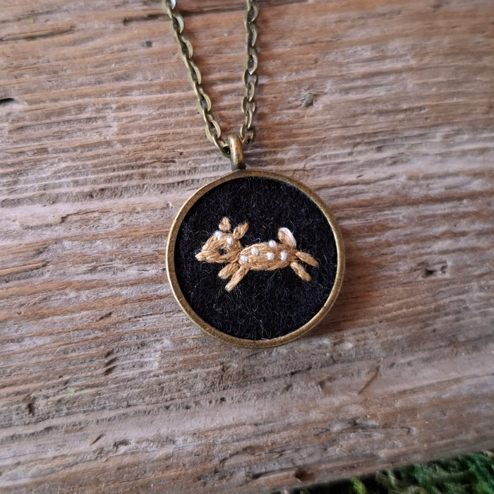 Tiny Embroidered Fawn Necklace