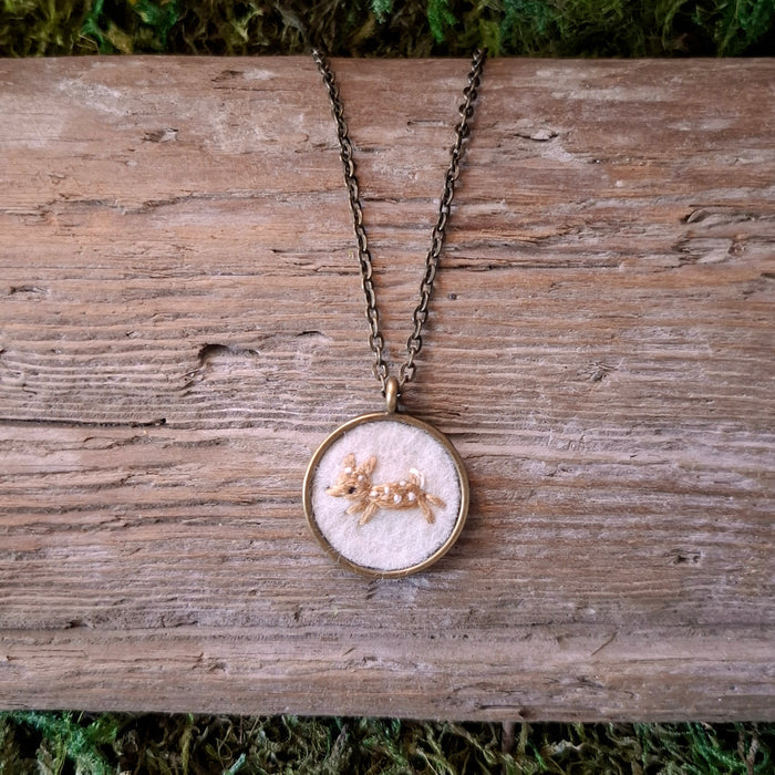 Tiny Embroidered Fawn Necklace