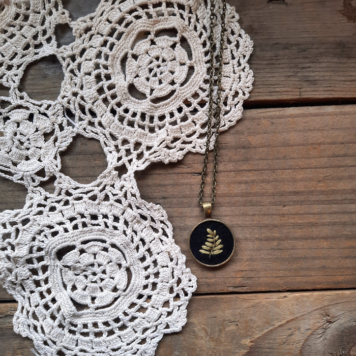 Tiny Embroidered Fern Leaf Necklace