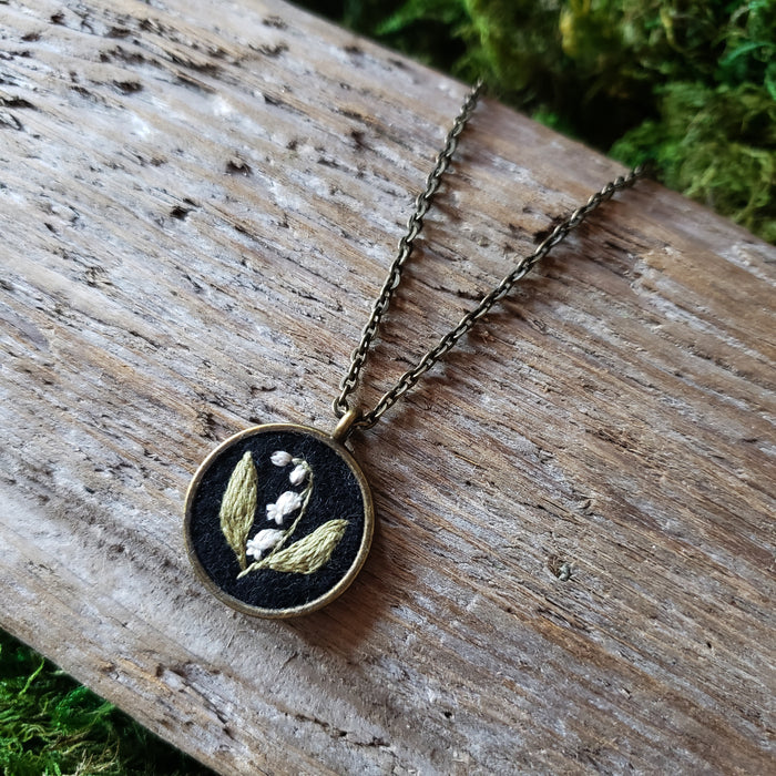 Tiny Embroidered Lily-of-the-Valley Necklace