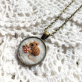 Tiny Embroidered Mouse & Strawberry Necklace