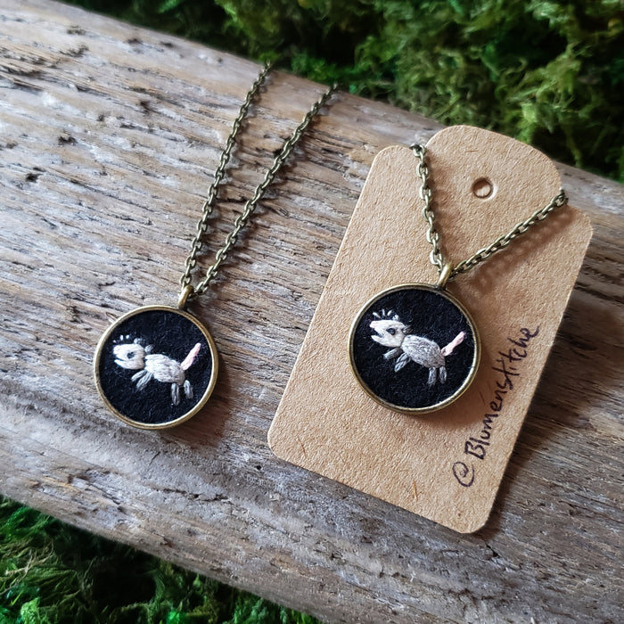 Tiny Embroidered Opossum Necklace