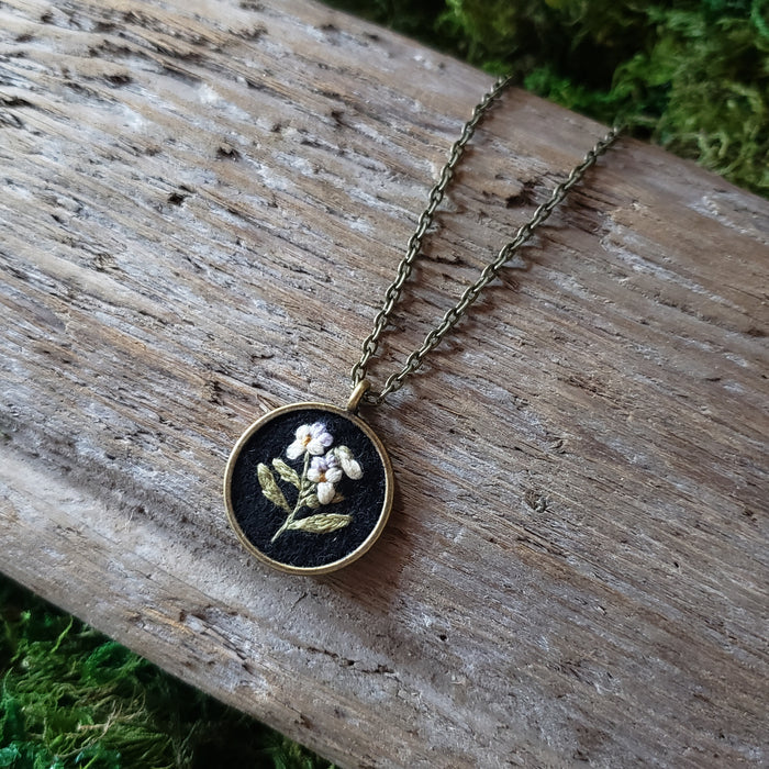 Tiny Embroidered Pansy Necklace