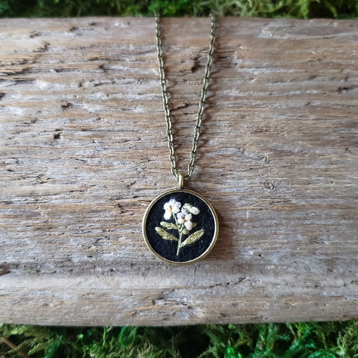 Tiny Embroidered Pansy Necklace