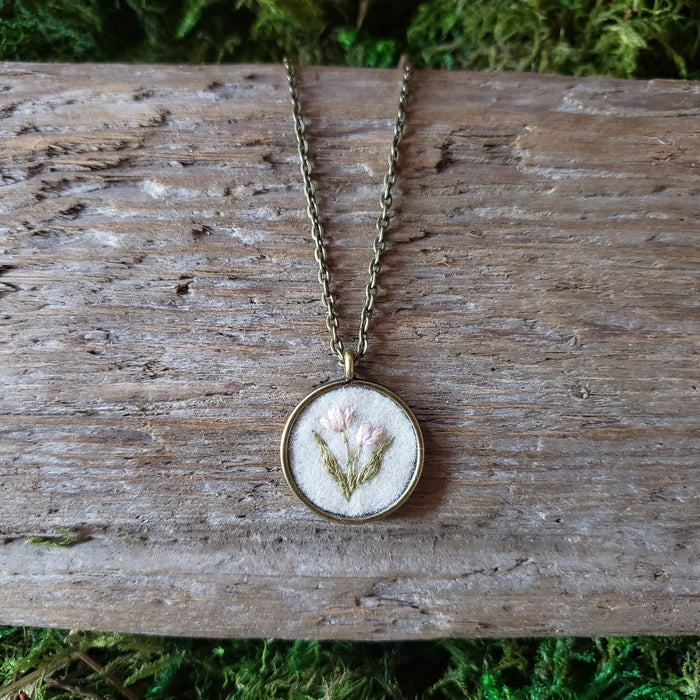 Tiny Embroidered Tulip Necklace
