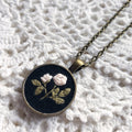 Tiny Embroidered White Rose Necklace