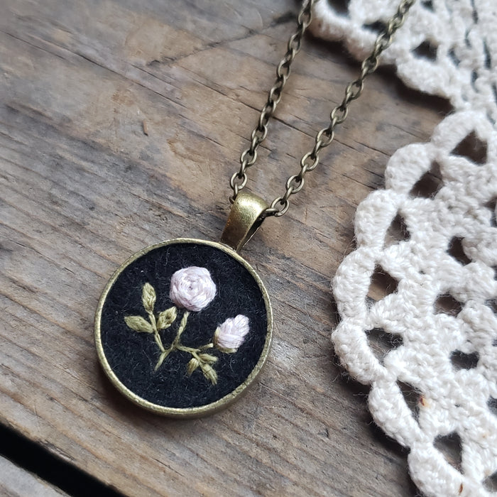 Tiny Embroidered White Rose Necklace