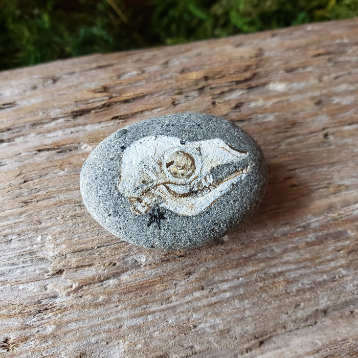 Tiny Skull Painted River Stone