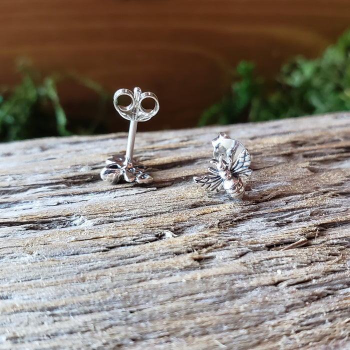 Tiny Sterling Silver Bee Studs