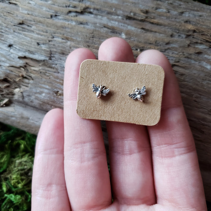 Tiny Sterling Silver Bee Studs