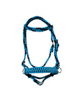 Turquoise  and black complete bitless bridle side pull hackamore with reins ....pony, Cob, Horse. or Draft horse size