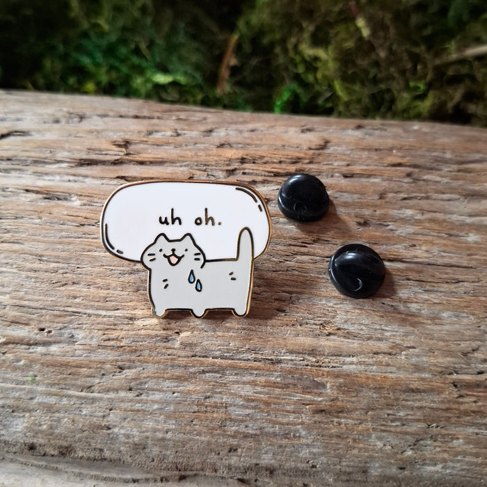 "Uh Oh" Nervous Cat Enamel Pin