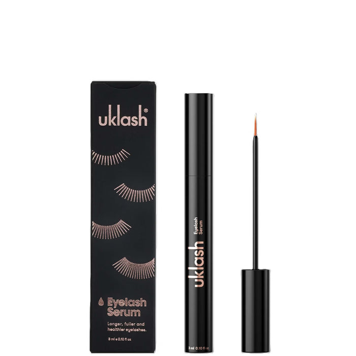 UKLash Eyelash Serum 3ml lash enhancer bottle with applicator brush, designed to promote lash and brow growth.