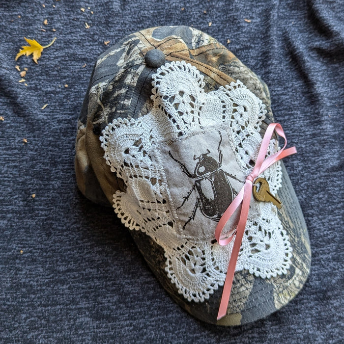 Upcycled Beetle and Key Camo Baseball Hat