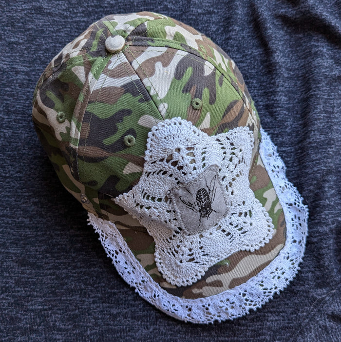 Upcycled Lace and Fly Patch Camo Baseball Hat