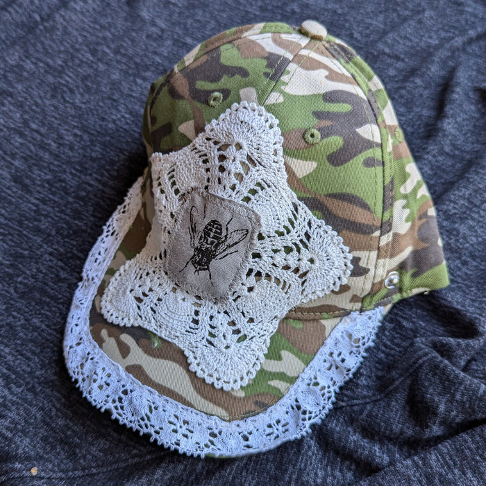 Upcycled Lace and Fly Patch Camo Baseball Hat