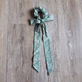 Upcycled Long Ribbon Scrunchie (Light Green Floral Print)