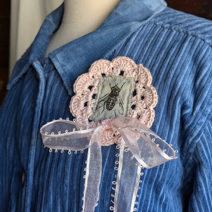 Upcycled Pink Lace 'Pink Ribbon' Fly Pin