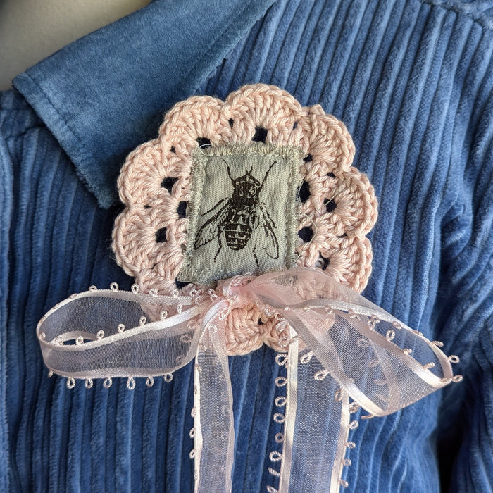 Upcycled Pink Lace 'Pink Ribbon' Fly Pin