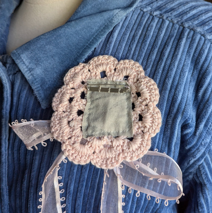 Upcycled Pink Lace 'Pink Ribbon' Fly Pin