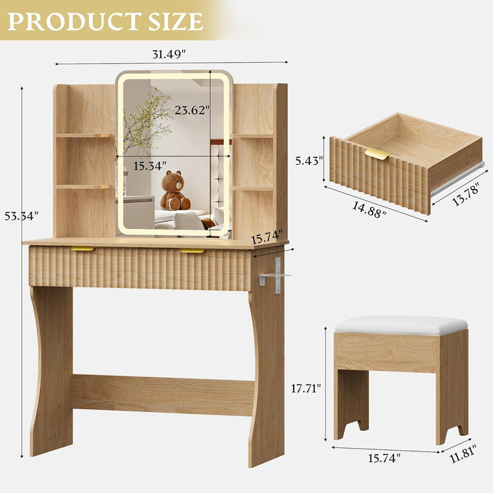 Vanity Desk with LED Lights Mirror - Canva Home