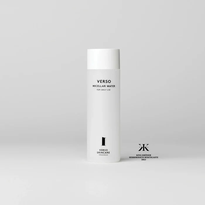Verso Micellar Water facial cleanser in 200ml bottle, calming and hydrating with niacinamide for gentle skin cleansing.
