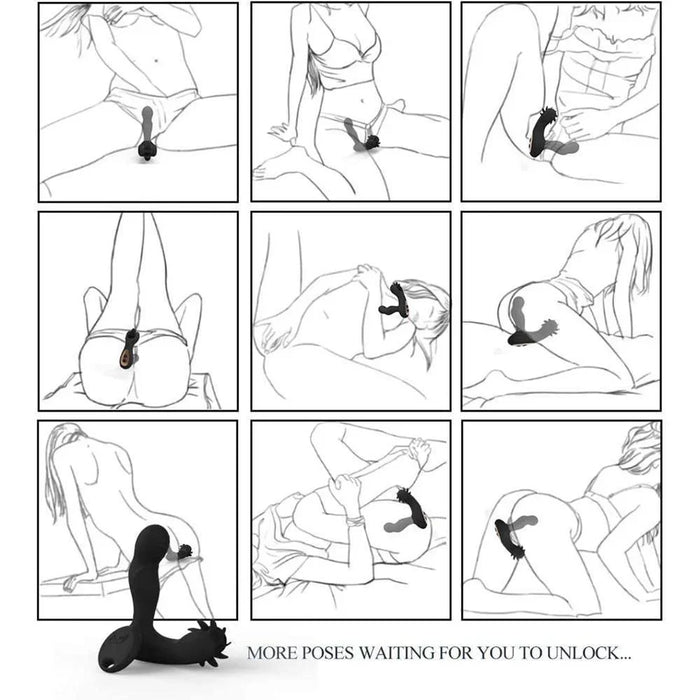 Illustration of various positions using a vibrating prostate massager for men