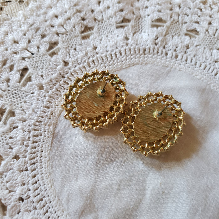 Vintage Brass & Faux Pearl Earrings
