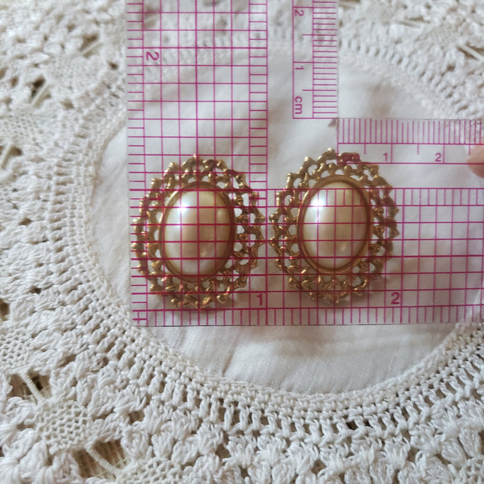 Vintage Brass & Faux Pearl Earrings