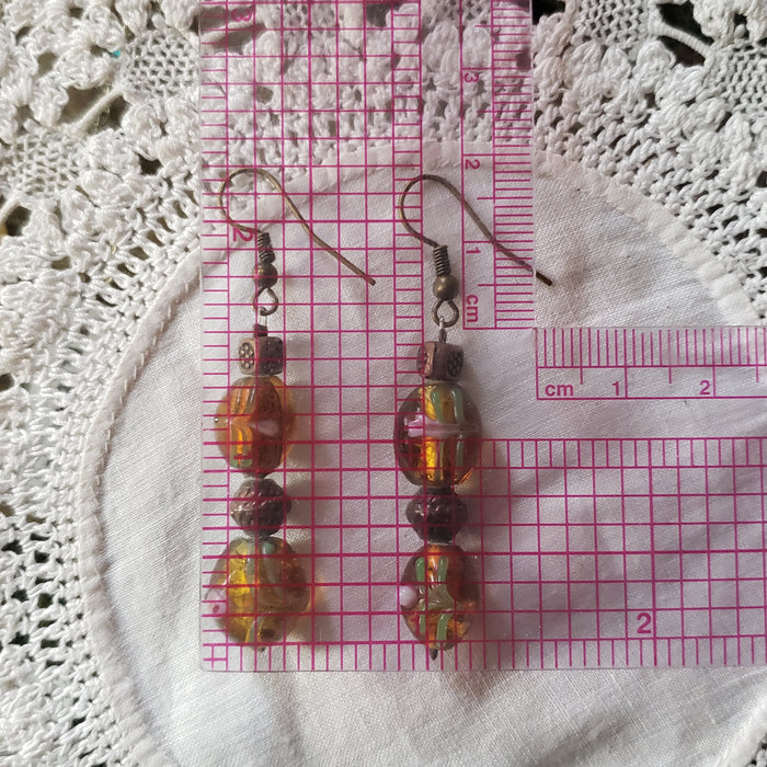 Vintage Brown Beaded Drop Earrings