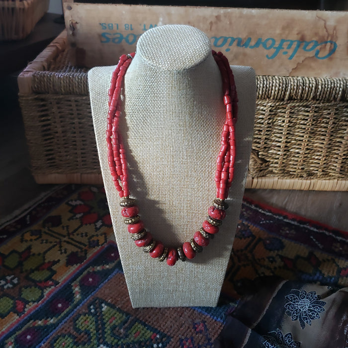 Vintage Chunky Faux Coral Necklace