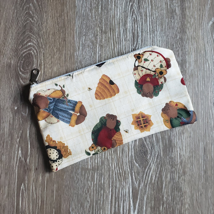 Vintage Fabric Zipper Pouch (Honey Bears)