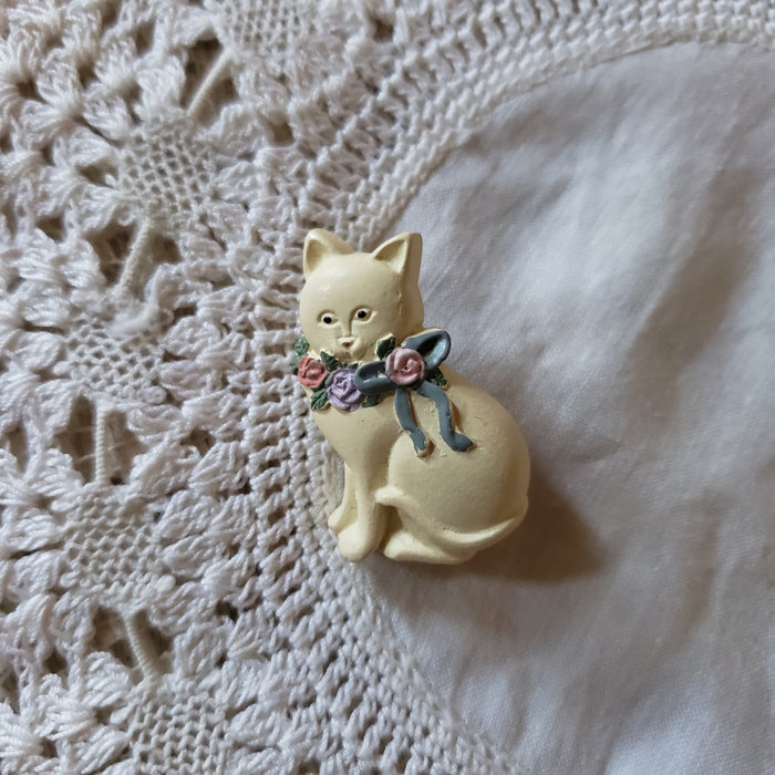 Vintage Floral Cat Brooch