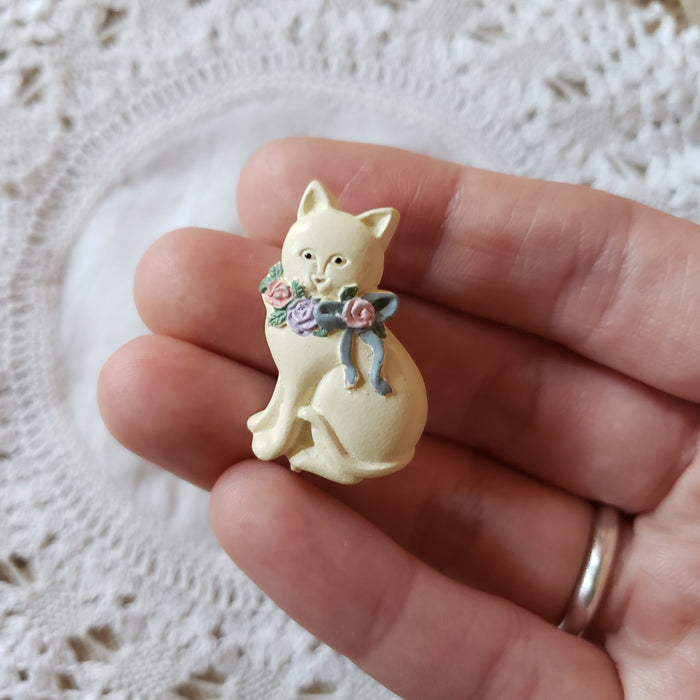 Vintage Floral Cat Brooch