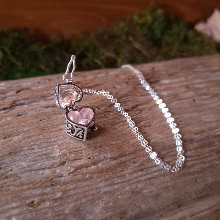 Vintage Silver Heart Box Locket Necklace