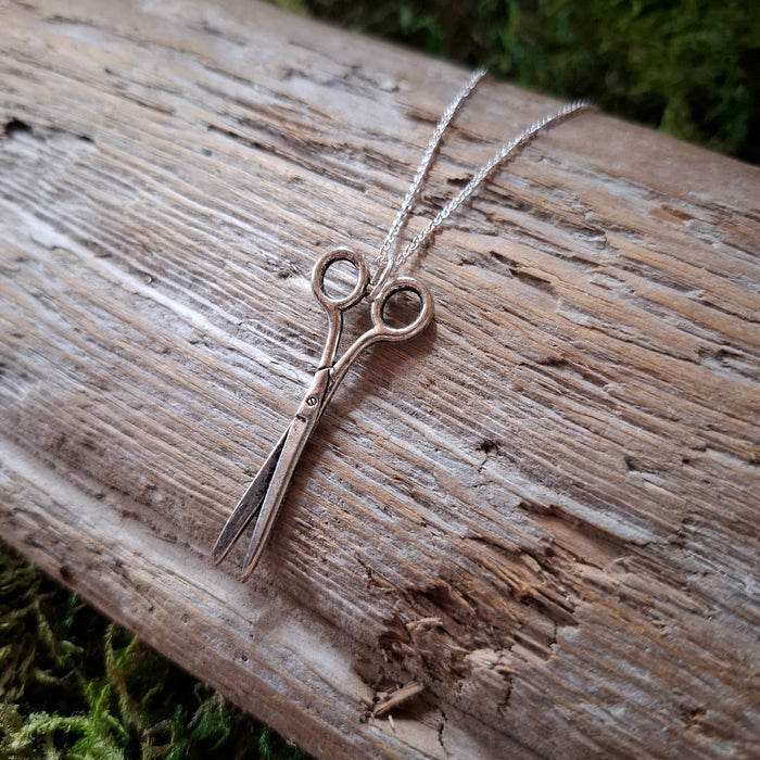 Vintage Silver Scissors Charm Necklace