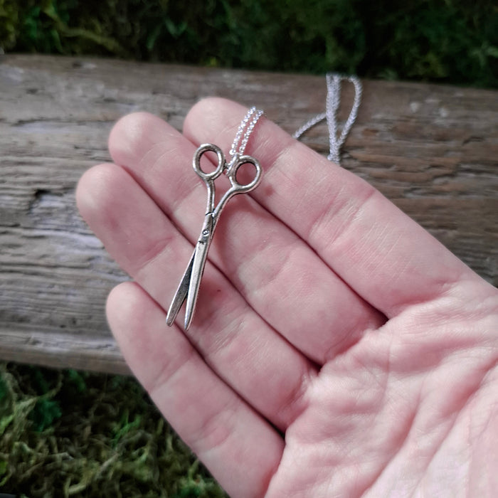 Vintage Silver Scissors Charm Necklace