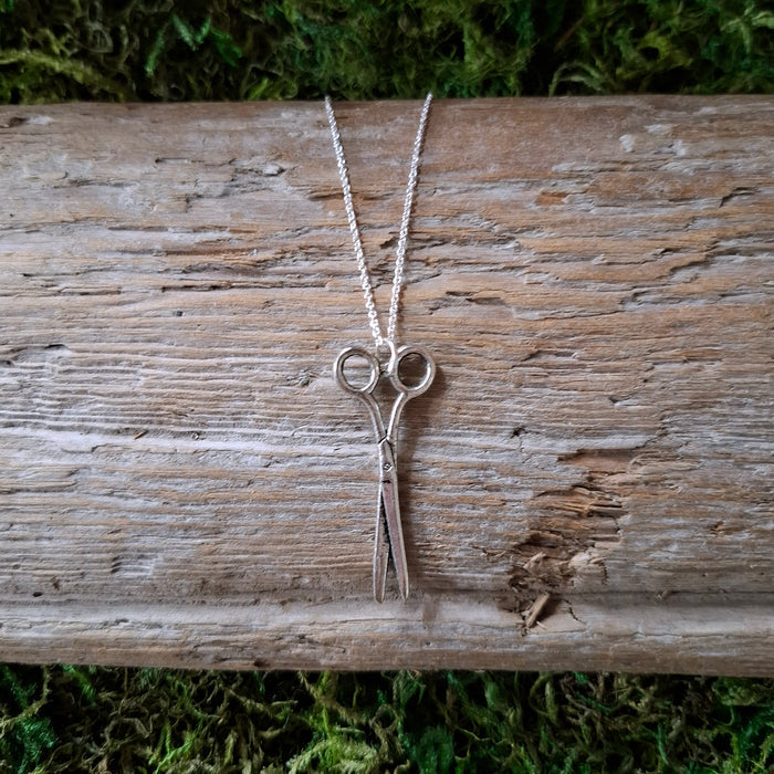 Vintage Silver Scissors Charm Necklace