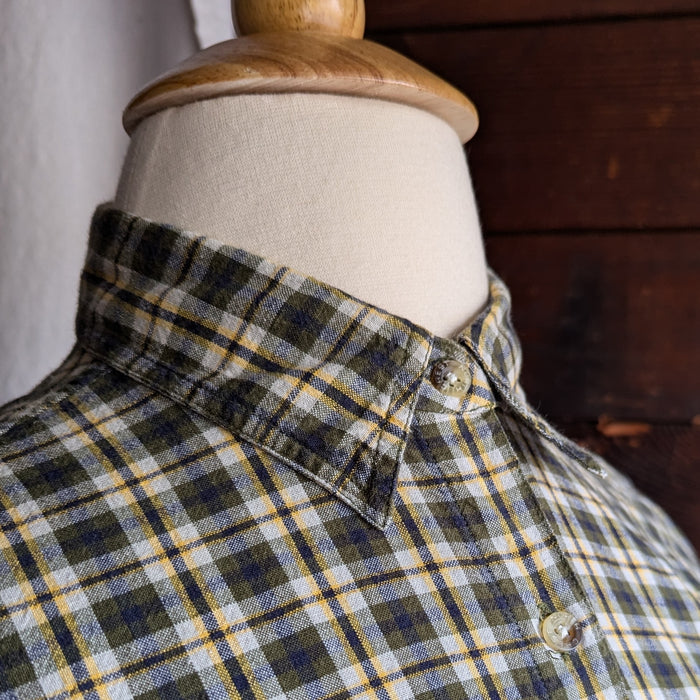 Vintage Tan and Green Plaid Cotton Shirt