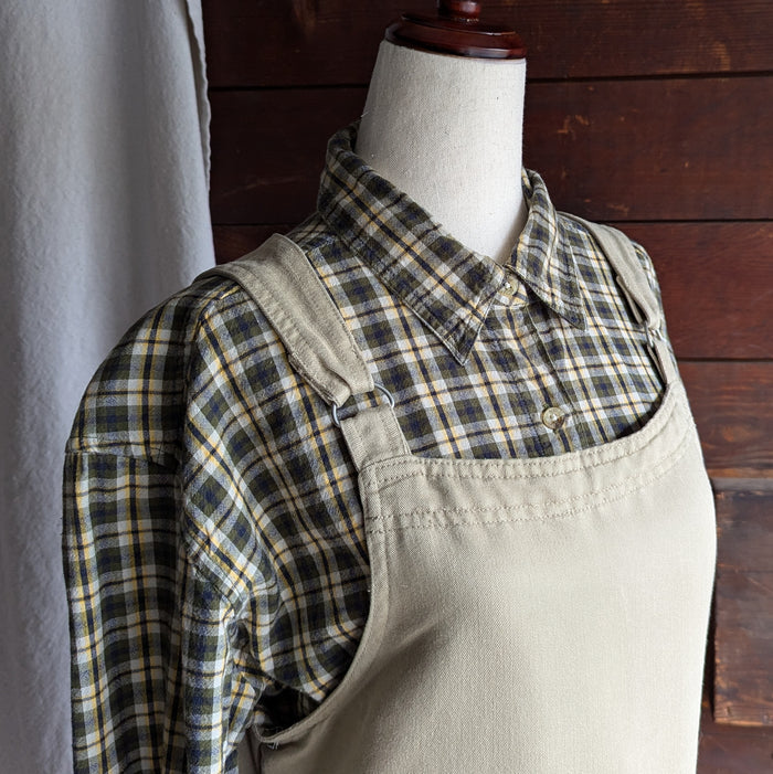 Vintage Tan and Green Plaid Cotton Shirt